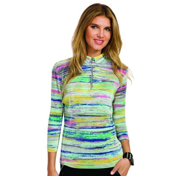 Jamie Sadock Tops - Jamie Sadock 3/4 Sleeve Painters Stripe Polo Size S